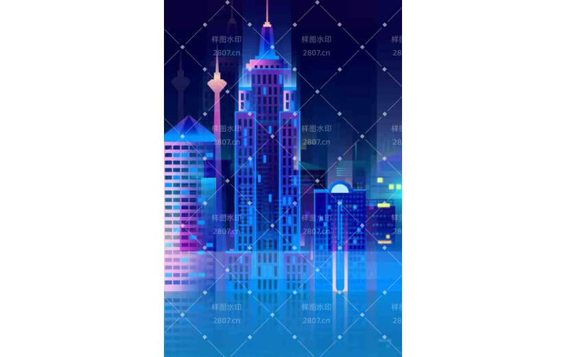 未来城市立体建筑空间霓虹灯背景