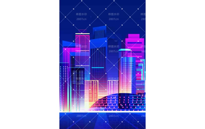 霓虹灯立体空间建筑未来背景