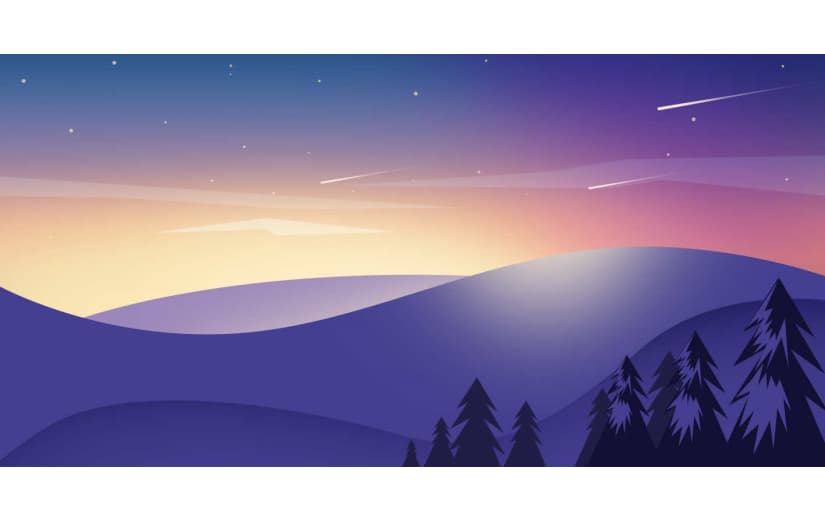 蓝紫色渐变浪漫梦幻星空流星划过山坡背景
