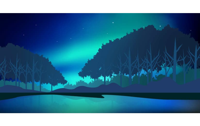 树林夜空激光湖边倒影背景