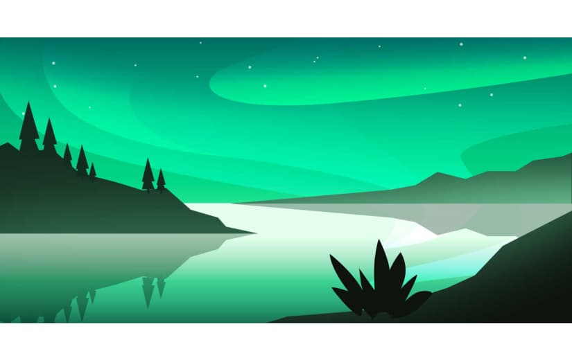 绿色极光湖面倒影背景