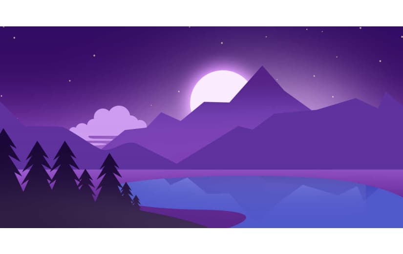 紫色渐变星空半遮月山头背景