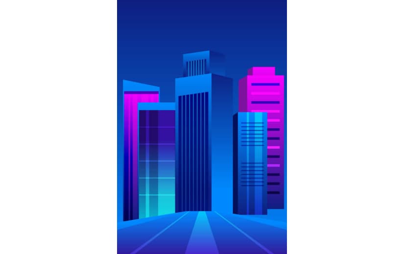 扁平场景蓝色城市建筑高楼