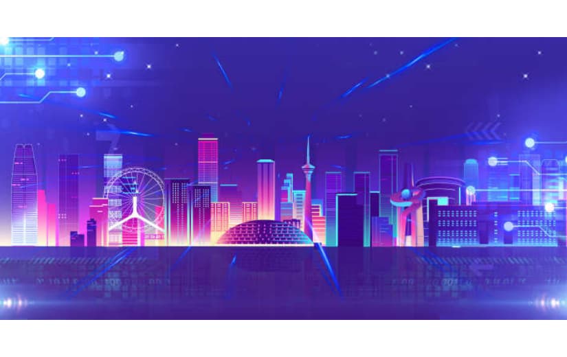 炫彩城市渐变双十一背景