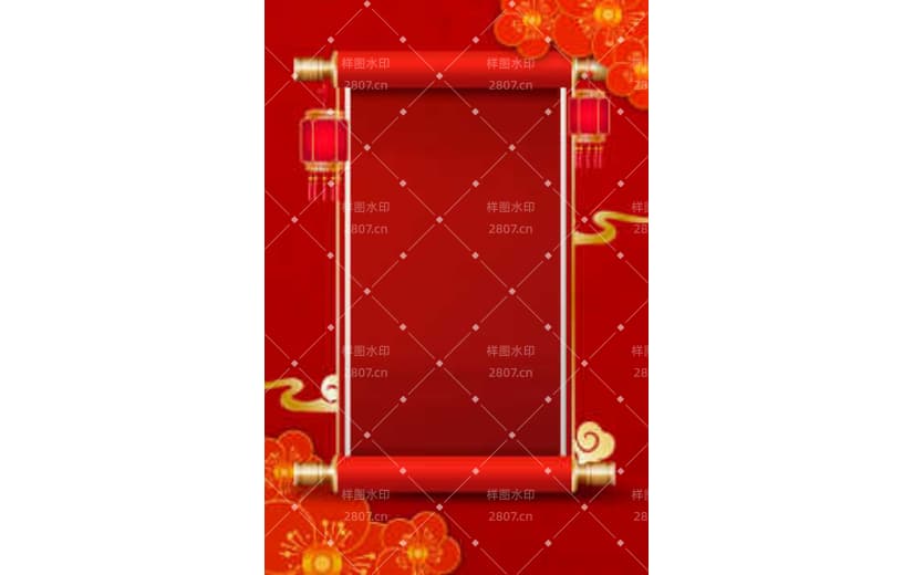 简约红色喜庆国风卷轴边框背景