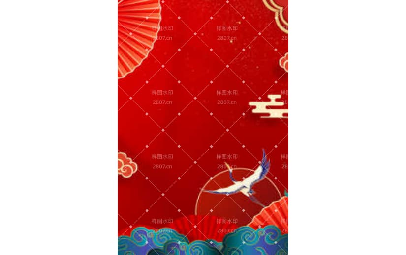 红色中国风国潮仙鹤剪纸风背景