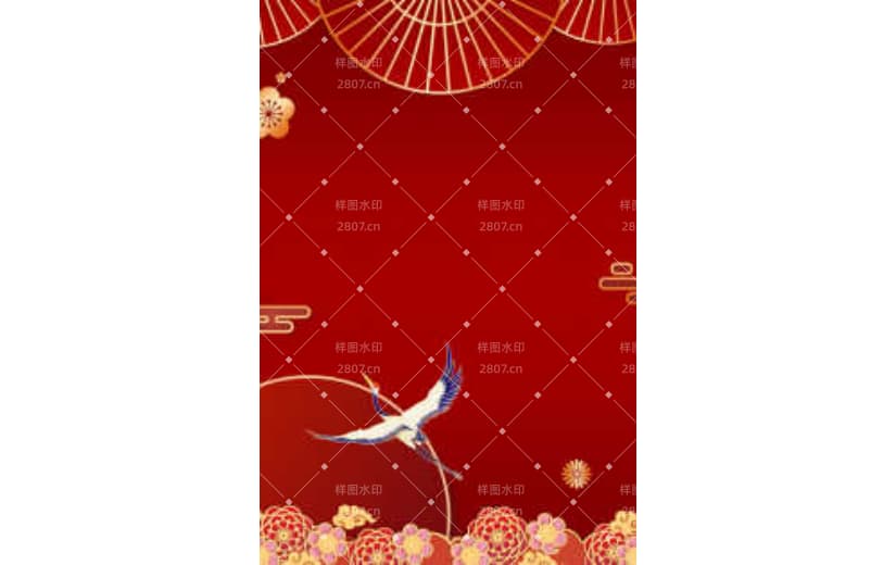 红色喜庆中国风仙鹤花纹背景