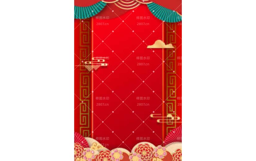 红色花卉喜庆新中式剪纸风背景