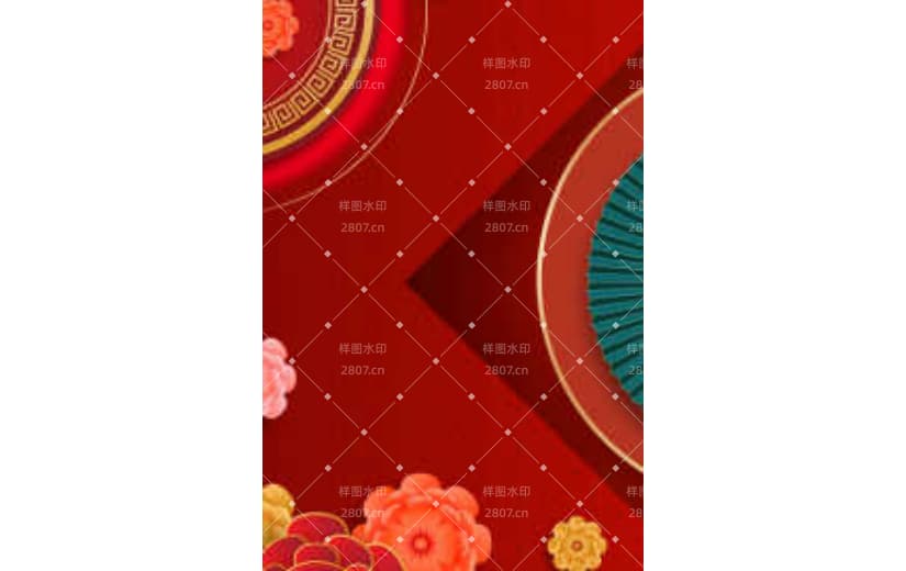 红色中国风花卉剪纸风新中式国潮背景