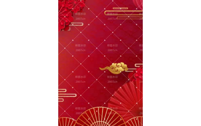 国潮剪纸风线条新中式红色背景