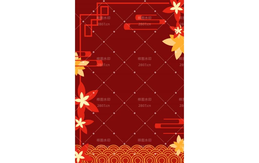 新春新年剪纸边框花朵云纹