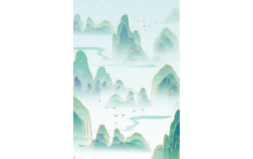薄荷绿中国风新国潮金钱山水背景