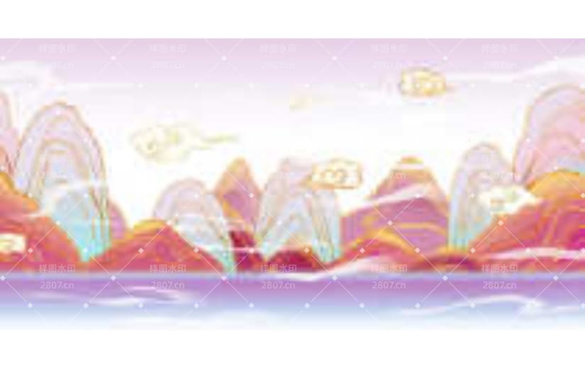 朱红色中国风山水新国潮金钱祥云背景