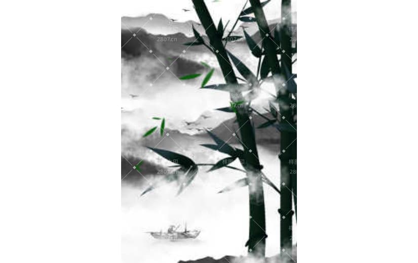 水墨中国风山水意境武侠云雾竹子渔夫背景