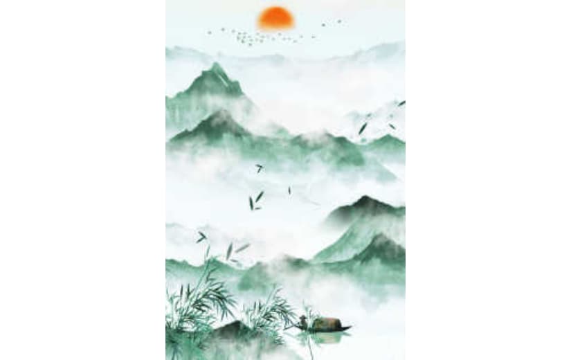 水墨中国风山水意境武侠云雾竹子渔夫 背景