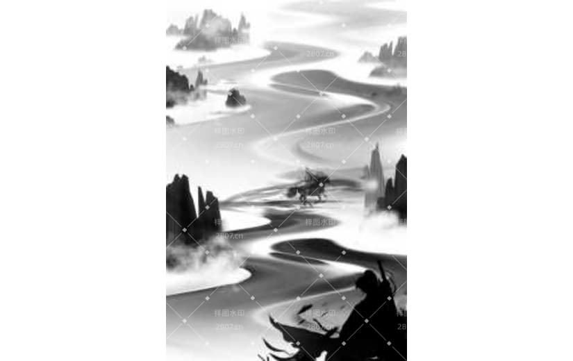 水墨中国风山水意境武侠云雾远山背景