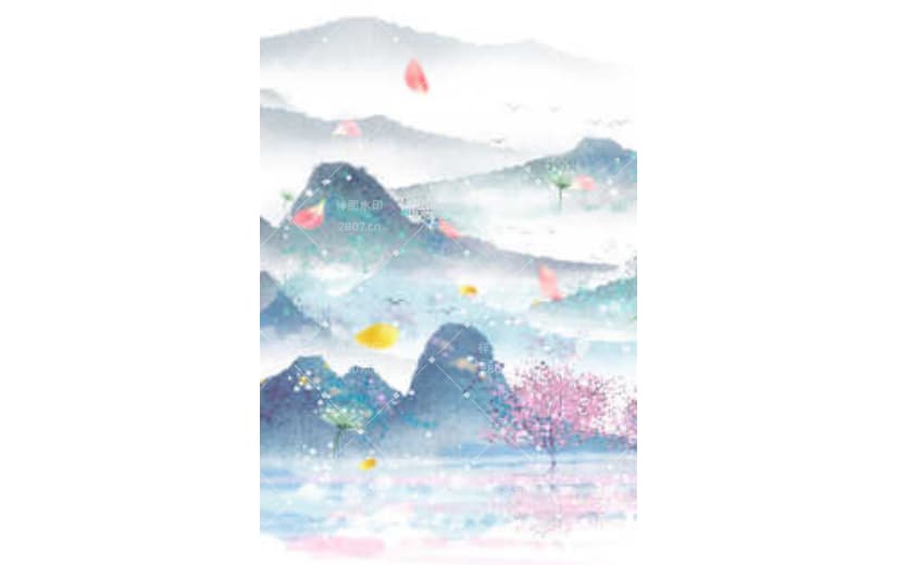 仙侠梦幻中国风山水花瓣古风小清新背景