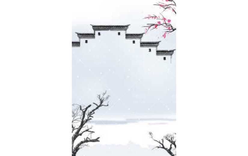 水墨风格小镇楼顶背景
