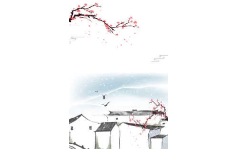 水墨风格下雪小镇背景