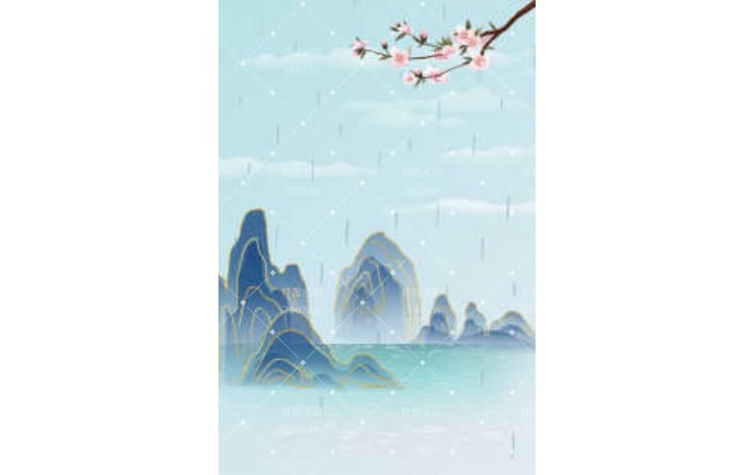 谷雨山水桃花中国风背景