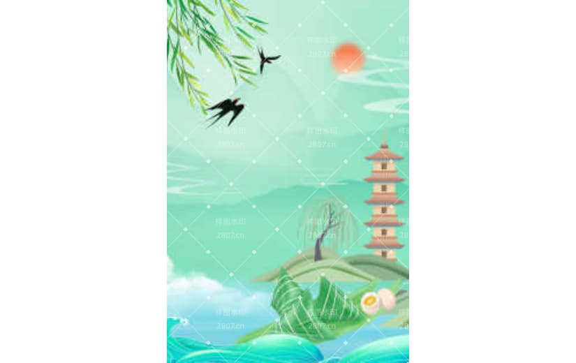 复古国潮绿色山水端午节背景