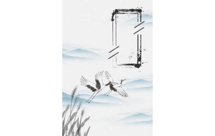 白露芦苇山脉仙鹤中国风背景