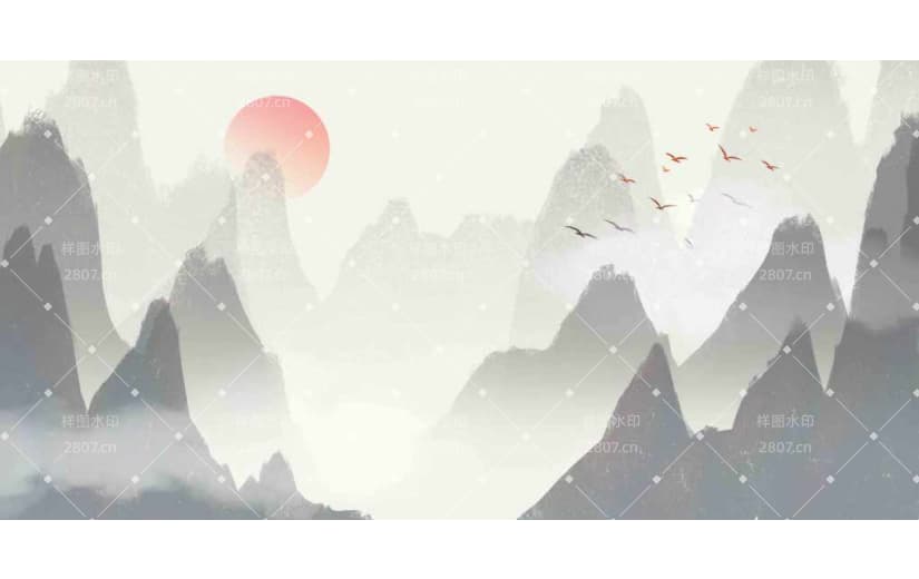 云雾山川中国风水墨画背景