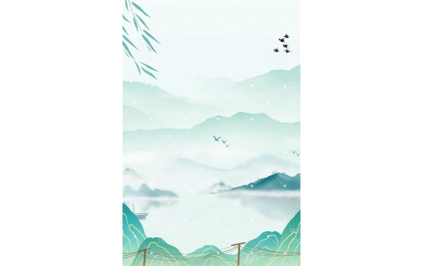 绿色中国风山水水墨背景