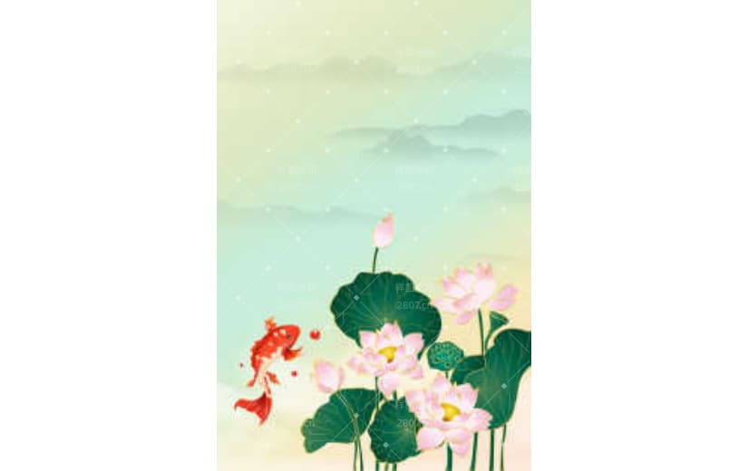 立夏荷花锦鲤中国风背景
