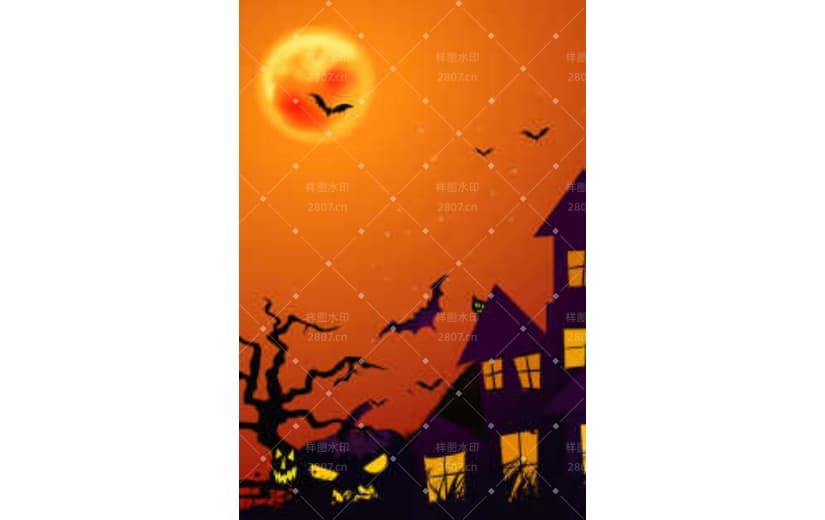 手绘卡通万圣节城堡背景