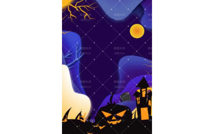 万圣节卡通神秘插画剪纸风南瓜背景