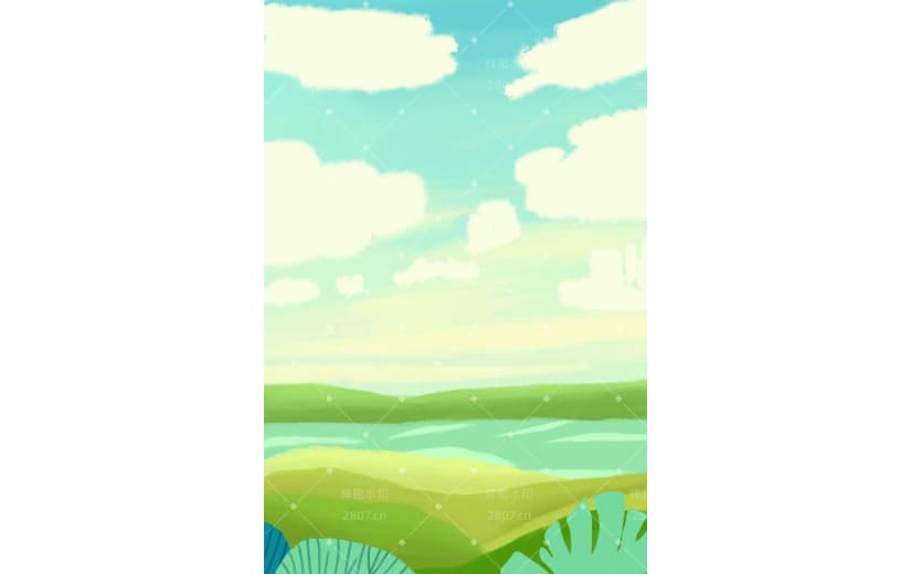 蓝天绿色草地河流