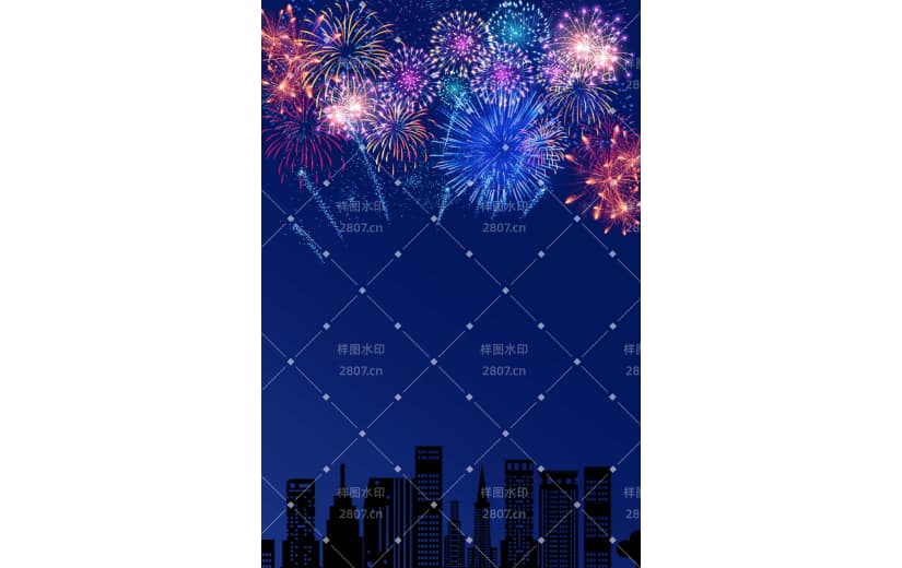 简约城市夜空绚丽烟花背景