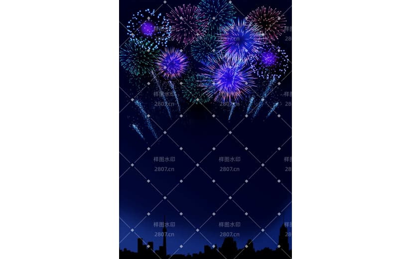 简约浪漫城市夜空绚丽烟花背景