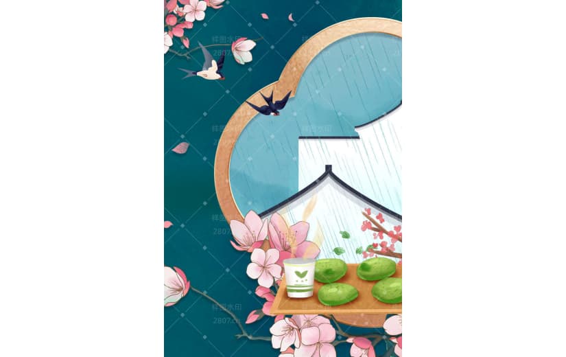 清明节气青团桃花古风背景