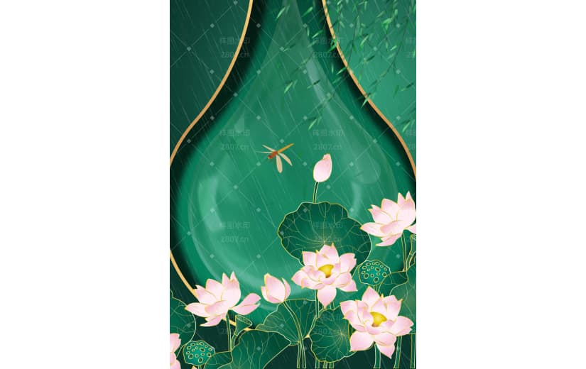 谷雨节气荷花中国风宣传背景
