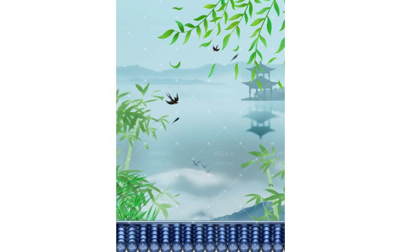 文艺清新谷雨山水节气背景