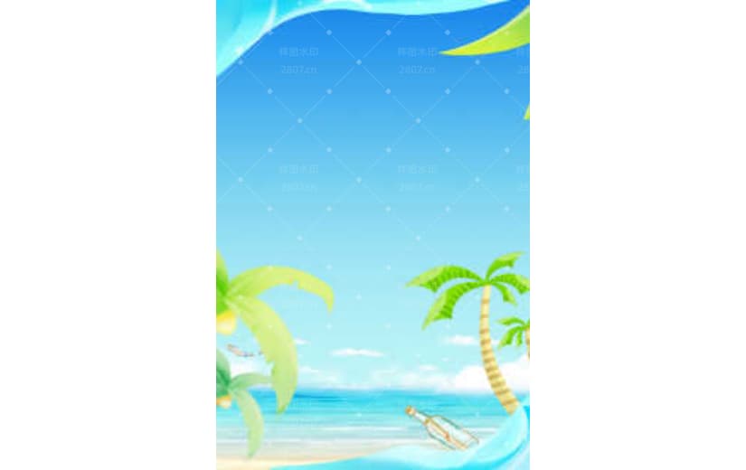 蓝色电商夏天沙滩大海椰树背景