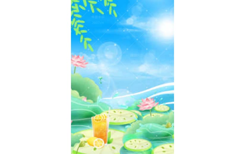 夏至手绘卡通插画西瓜节气背景