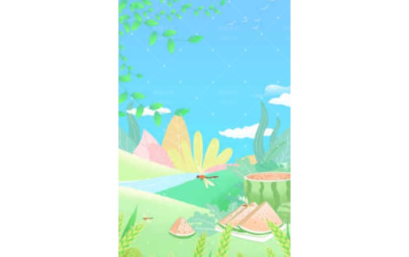 夏至卡通插画西瓜手绘宣传节气背景
