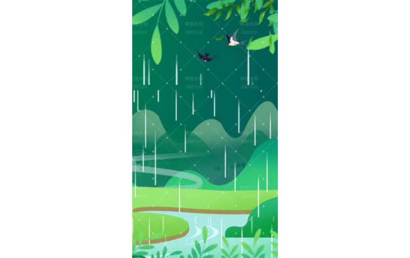 绿色雨季谷雨节气宣传背景