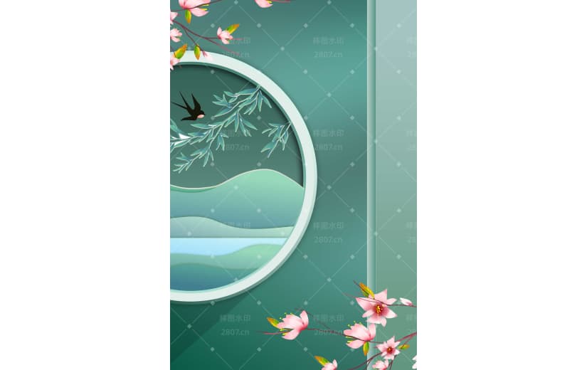 绿色中国风文艺清新春分背景