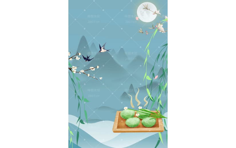绿色清明时节青团古风背景
