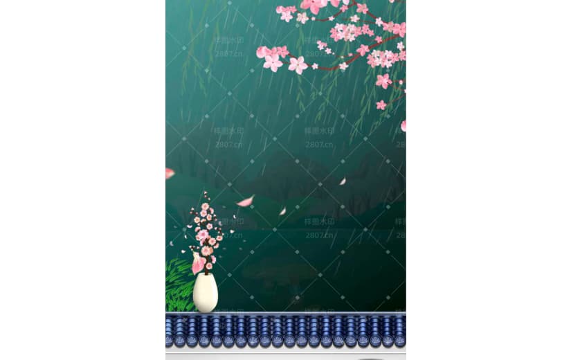 绿色中国风谷雨节气宣传古风背景