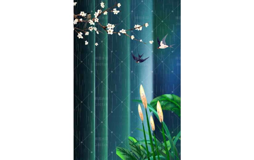 古风清新春天雨水惊蛰节气背景
