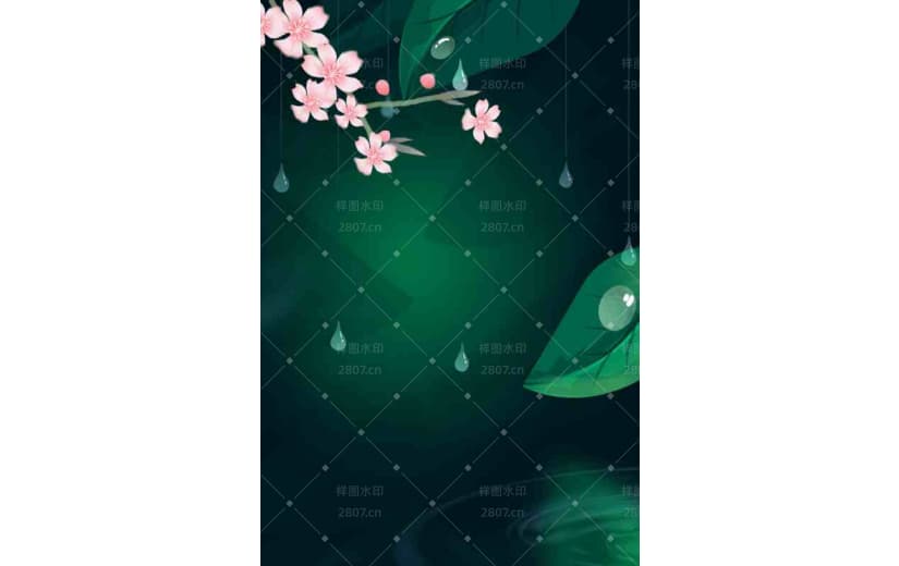 绿色植物文艺清新桃花节气背景