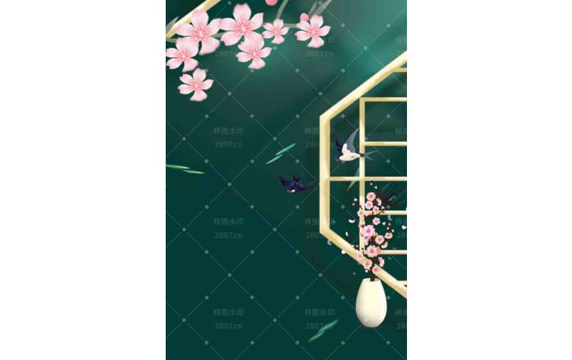 谷雨节气宣传桃花中国风背景