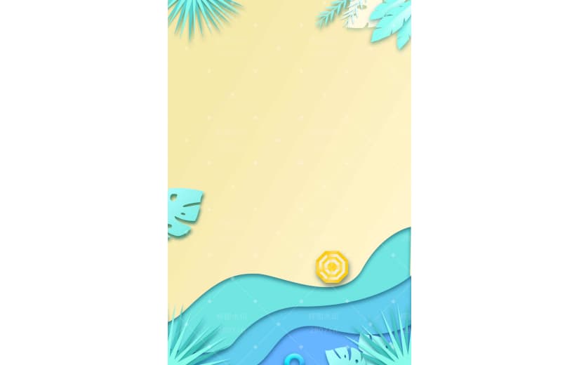 小清新夏季夏日剪纸风立沙滩背景