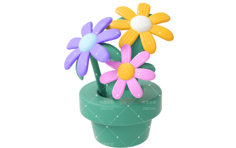 元素C4D立体粉色卡通花朵盆栽