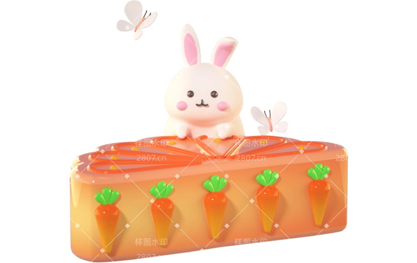3D立体卡通创意中秋节胡萝卜兔子月饼元素